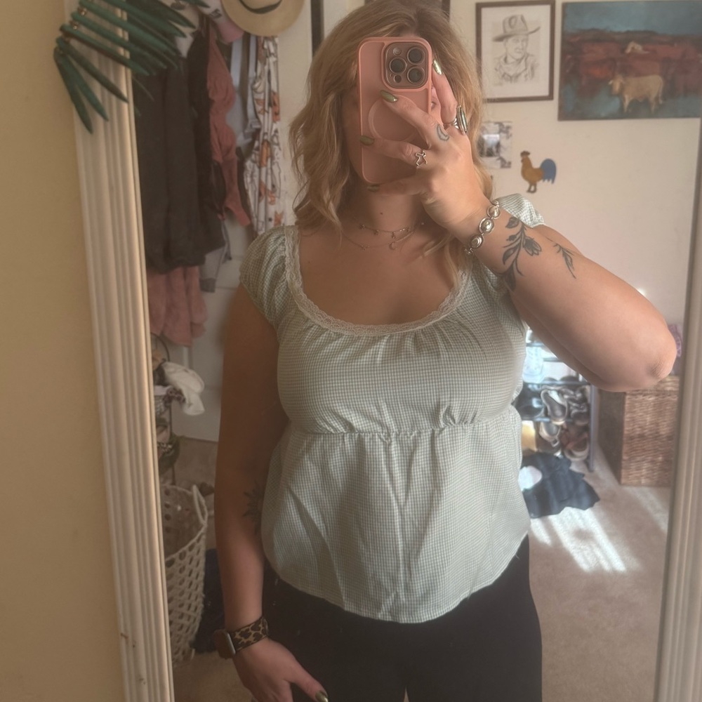 Women's Green Gingham Top
